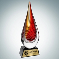 Art Glass Red Orange Narrow Teardrop Award with Black Base and... from ASI...