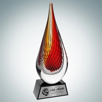 Art Glass Red Orange Narrow Teardrop Award with Black Base and... from ASI...