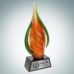 Art Glass Orange Creamsicle Award w/Black Base/ Silver Plate