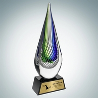 Art Glass Ocean Green Narrow Teardrop Award with Black Base and... from ASI...