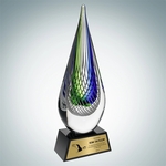 Art Glass Ocean Green Narrow Teardrop Award w/Gold Plate