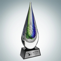 Art Glass Ocean Green Narrow Teardrop Award with Black Base and... from ASI...