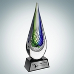 Art Glass Ocean Green Narrow Teardrop Award w/Silver Plate