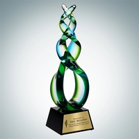 Art Glass Green Double Helix Award with Silver Plate.... from ASI 47791 Best...