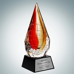 Art Glass The Red Flare Award with Silver Plate