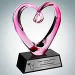 Art Glass Compassionate Pink Heart Award w/Silver Plate
