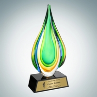 Art Glass Rainforest Award with Black Base and Gold Plate