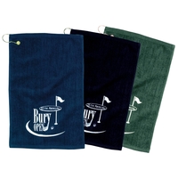Turkish hemmed golf towel made of velour, measuring 12" x 17",... from ASI...