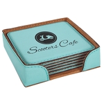 Teal Leatherette Square Coaster Set