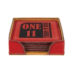 Red Leatherette Square Coaster Set