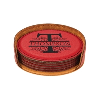 Set of six red PU leather drink coasters in storage sleeve.... from ASI 74601...