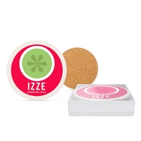 4 round white ceramic stone coasters with non-slip cork back. Great... from...