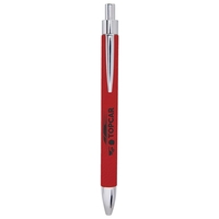 5 5/16" plunger-action red PU leatherette and stainless steel ballpoint...