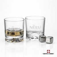 Crystalline on-the-rocks glasses are paired with a set of 4 stainless... from...