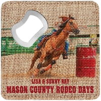 4" x 4" printed square burlap bottle opener coaster.... from ASI 92531 Unique...