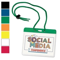 Small Horizontal Badge/Nametag Holders w/ Color Bar & Cord