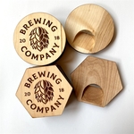 3.375" Hexagon Wood Bottle Opener Coaster