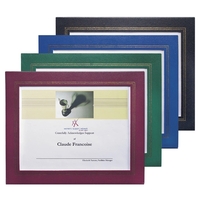Black, Blue, Burgundy, or Green leatherette certificate frame with gold...