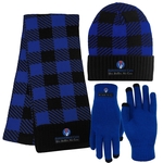 Buffalo Plaid Knit Cap, Scarf and Text Gloves Combo