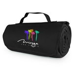 FLEECE ROLL UP BLANKET WITH FRONT POCKET AND HANDLE
