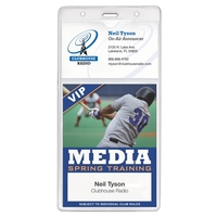 2-pocket event-size vinyl badge holders are designed to display a name......