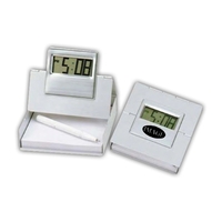 Four-in-1 metal alarm LCD clock with pen holder, card holder and... from ASI...