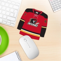 Hockey jersey shape mouse pad, poly rubber fabric, 1/16" thick.... from ASI...