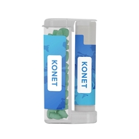 Rectangular flip-top container with sugar-free mints and lip balm.... from...