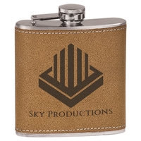 6 oz. capacity Leather wrap stainless steel flask with funnel accessory......
