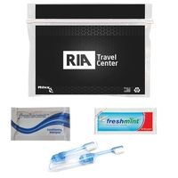 Overnight travel kit with a toothbrush, shampoo, conditioner, and...