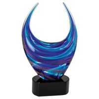 12" engraved glass blue rising award.... from ASI 92531 Unique Custom...