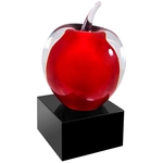 5.75" Red and Clear Glass Apple with Black Base