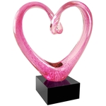 9" Pink Glass Heart with Black Base