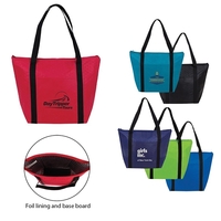 Zippered cooler bag with foil lining featuring an open front pocket.... from...