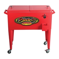 Metal four-legged rolling cooler with 80 quart capacity, locking wheels,...