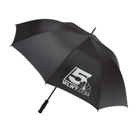 Polyester umbrella that features a 58" arc, black steel shaft,...