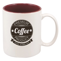 11 oz. custom printed white/maroon ceramic mug.... from ASI 92531 Unique...