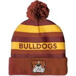 Knit Beanie with Pom and Ribbed Cuff (Woven Logo)