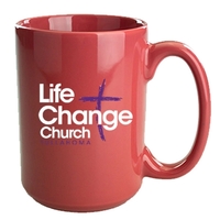 15 oz. coral colored mug with handle and customization.... from ASI 46573...