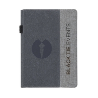 Casebound textured hardcover journal with blind deboss imprint, leather...