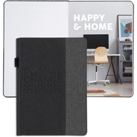 7x10 recycled fabric & leather refillable journal w/ pen loop on... from ASI...