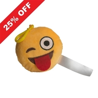 Plush emoji keychain made of polyurethane with a winking expression.... from...