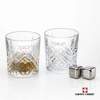 Crystalline on-the-rocks glasses are paired with a set of 4 stainless... from...