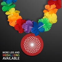 Rainbow Flowers Lei Necklaces with Medallion (Non-Light Up)