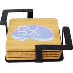 Square Bamboo Coaster Set with Black Metal Stand - 4 Piece