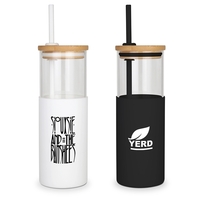 Antigua - 24oz. Glass Tumbler w/Bamboo Lid, Silicone Sleeve