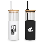 Antigua - 24oz. Glass Tumbler w/Bamboo Lid, Silicone Sleeve