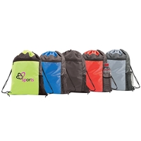 Drawstring backpack with color front pocket; side mesh pocket.... from ASI...