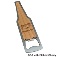 Stainless steel bottle opener with etched real wood imprint.... from ASI...