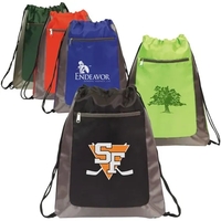 Metallic accent drawstring backpack with zippered front pocket.... from ASI...